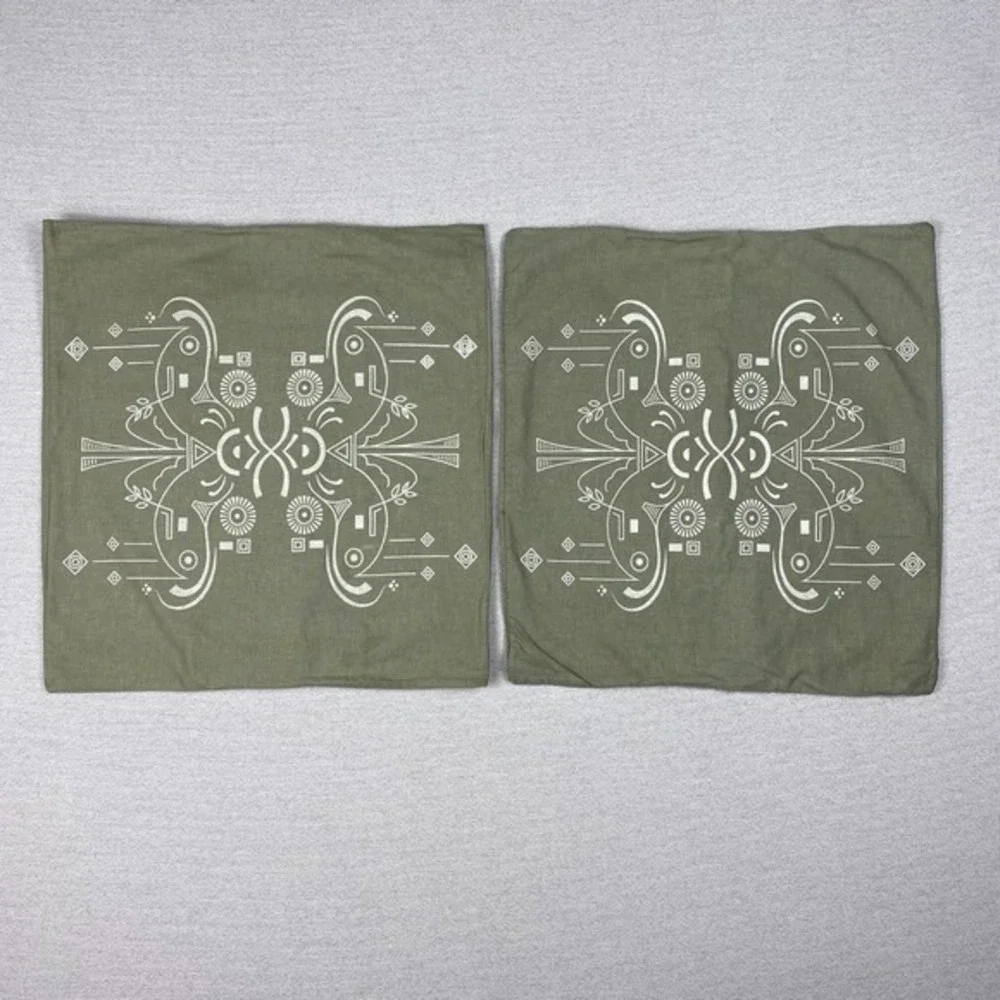 Raven + Lily Sham‎ SET 2 Pillowcases Sage Green Remnant Fabric Eco Friendly 18